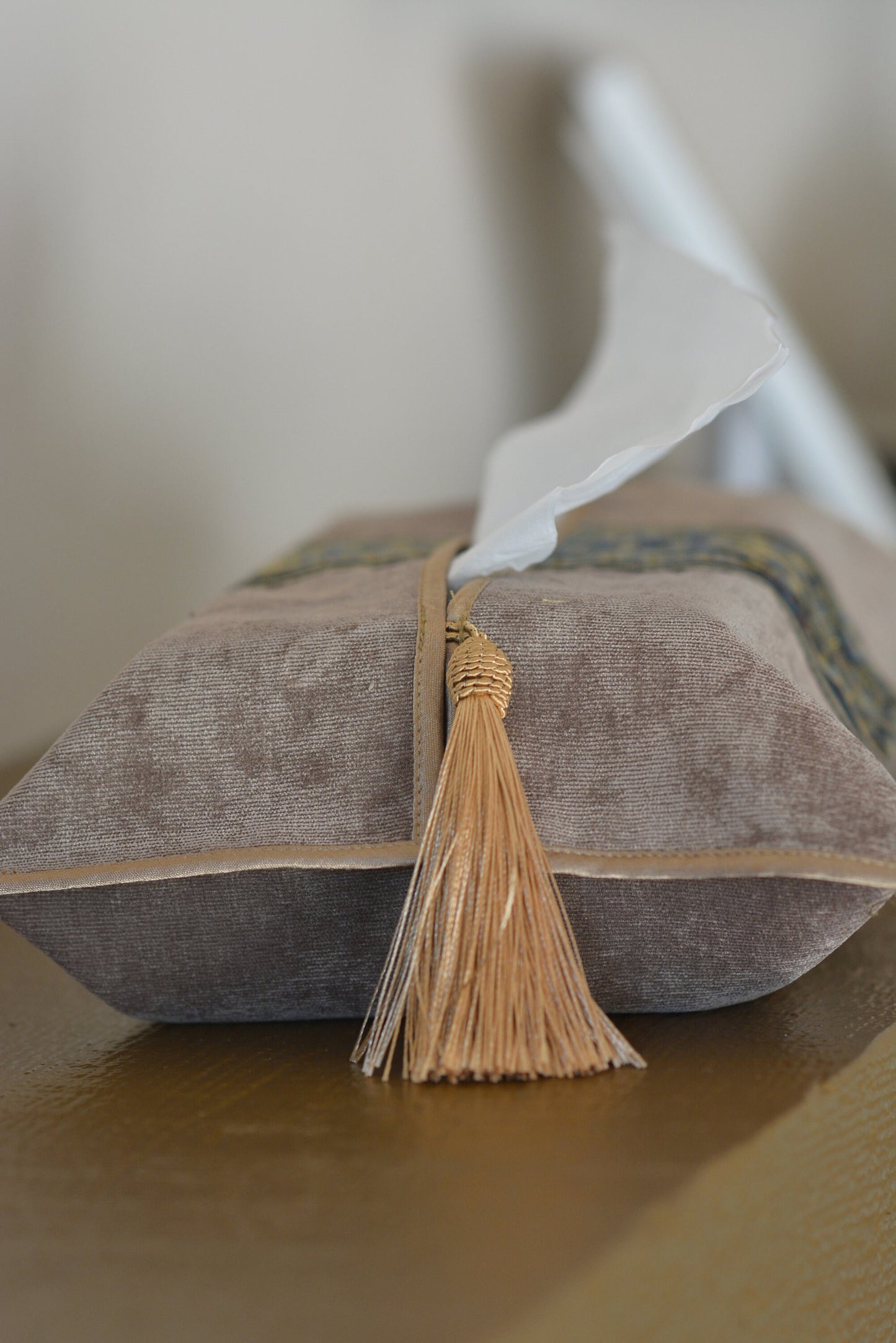 Embroidery Tissue Box Cover Napkin Holder Corduroy Tassel