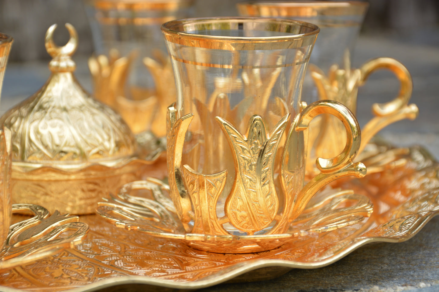 OUT OF STOCK-Golden Turkish Tea Cup set for Six