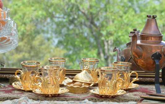 OUT OF STOCK-Golden Turkish Tea Cup set for Six