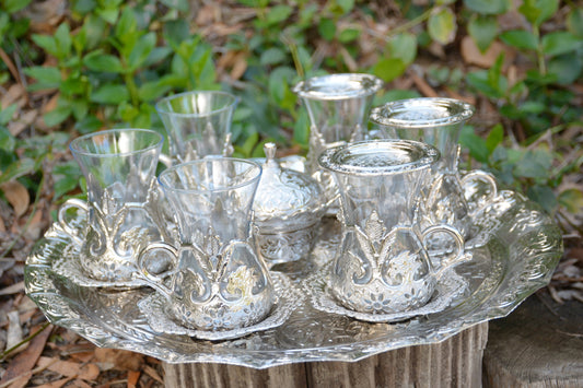 OUT OF STOCK-Silver Turkish Tea Cup Set for Six