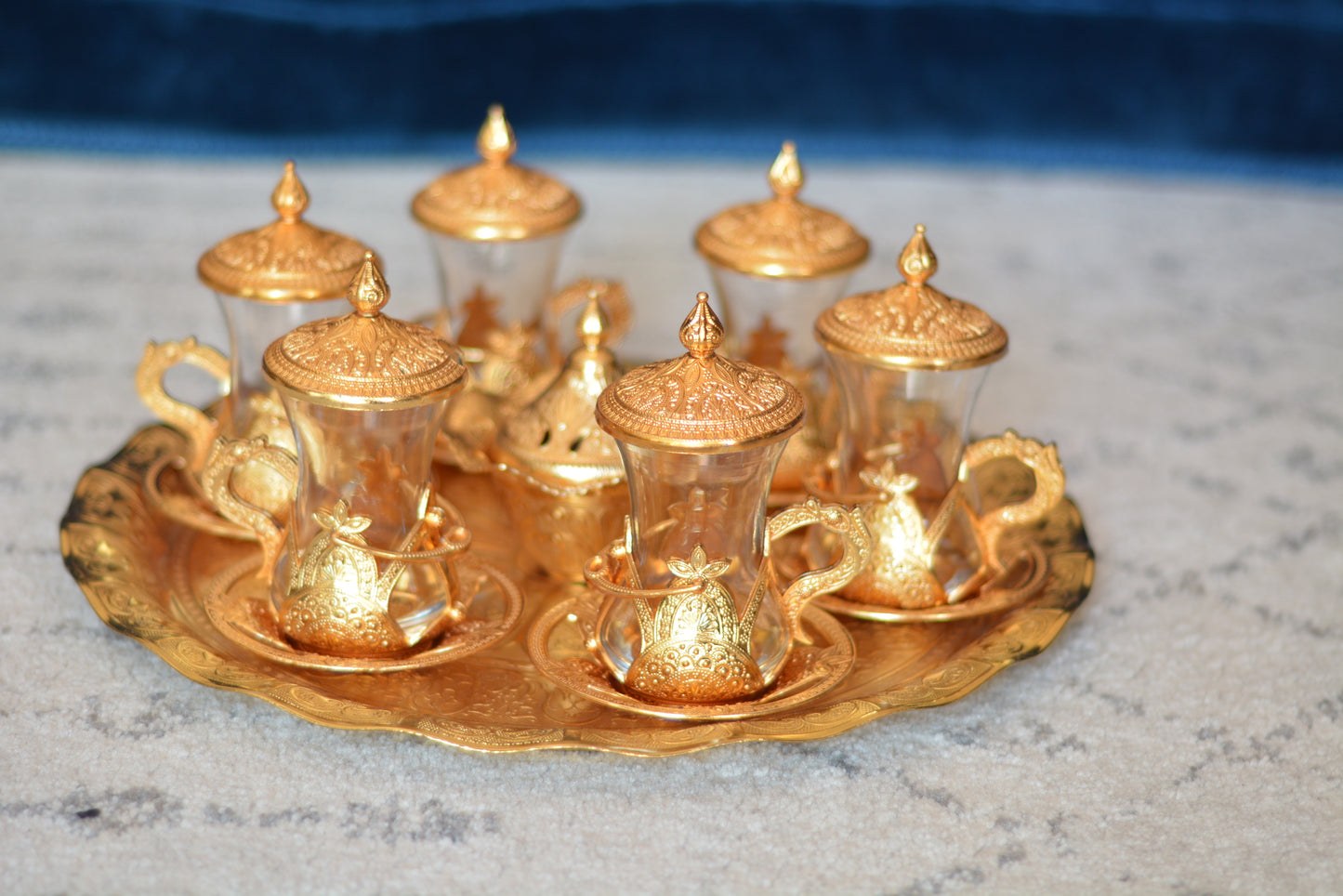 Gold Turkish Tea Cups with Ottoman Design- Serves 6