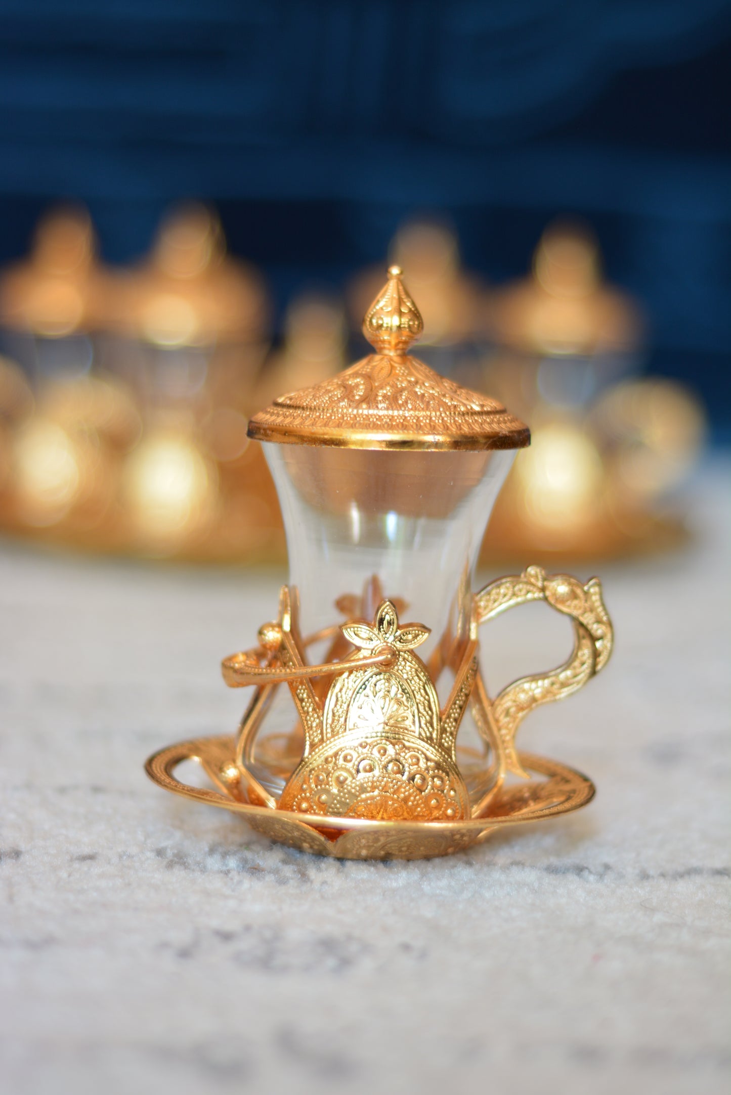 Gold Turkish Tea Cups with Ottoman Design- Serves 6