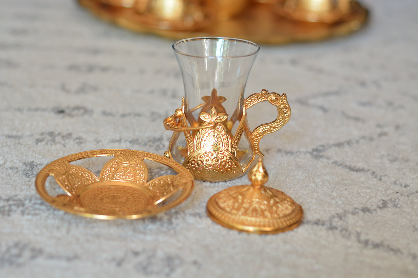 Gold Turkish Tea Cups with Ottoman Design- Serves 6