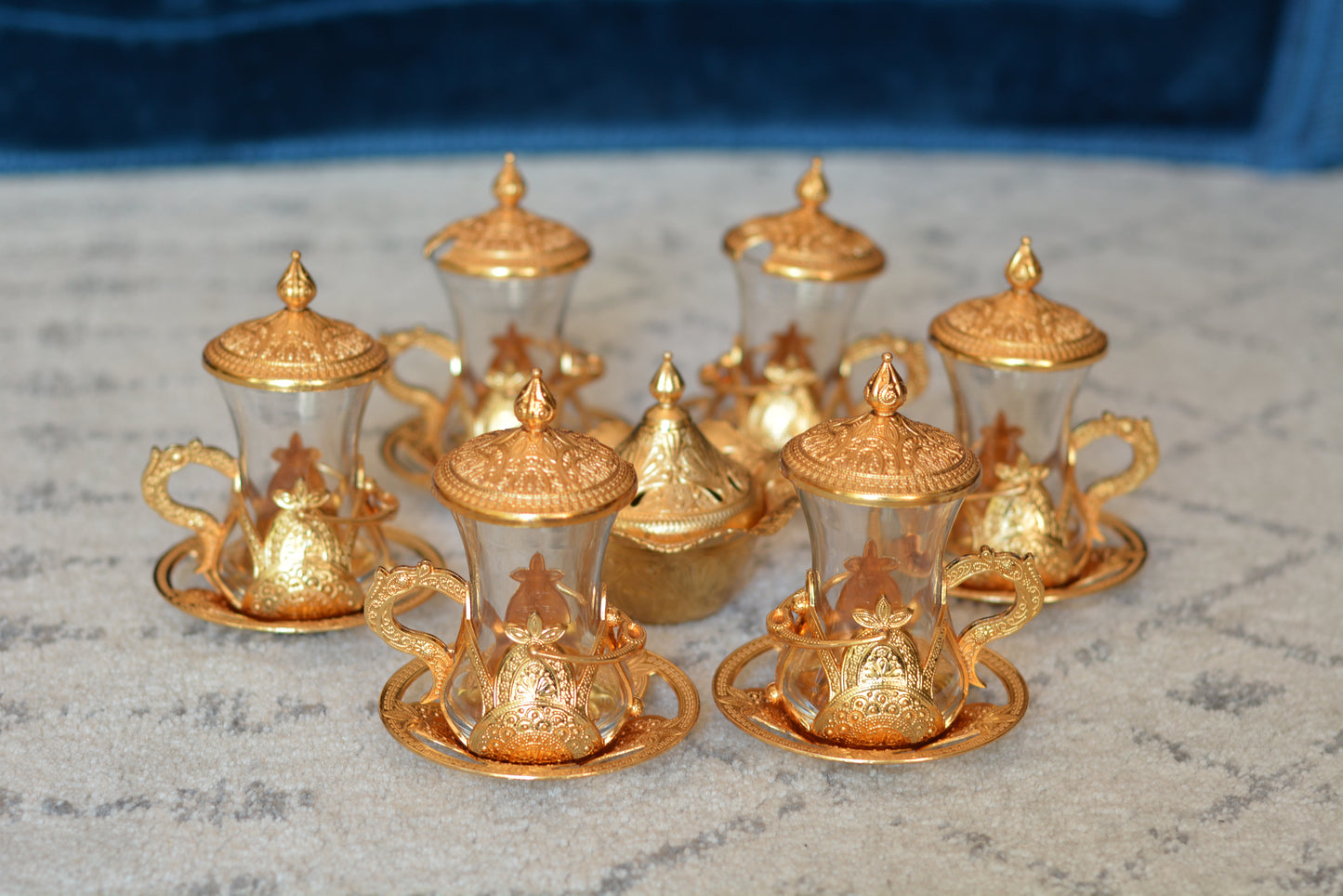 Gold Turkish Tea Cups with Ottoman Design- Serves 6