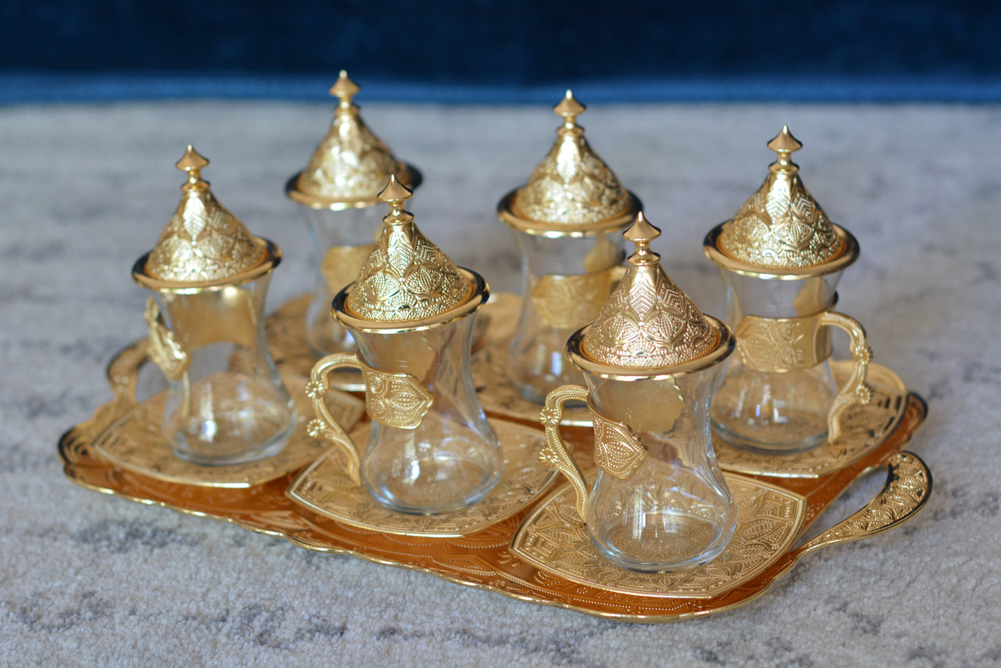 Premium Gold Turkish Tea Cups with Tops Serves 6