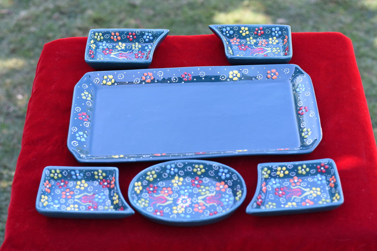 6 Piece Ceramic Hosting Platter, Serving Set, Handmade ceramic plate, Breakfast bowls set MANY COLORS