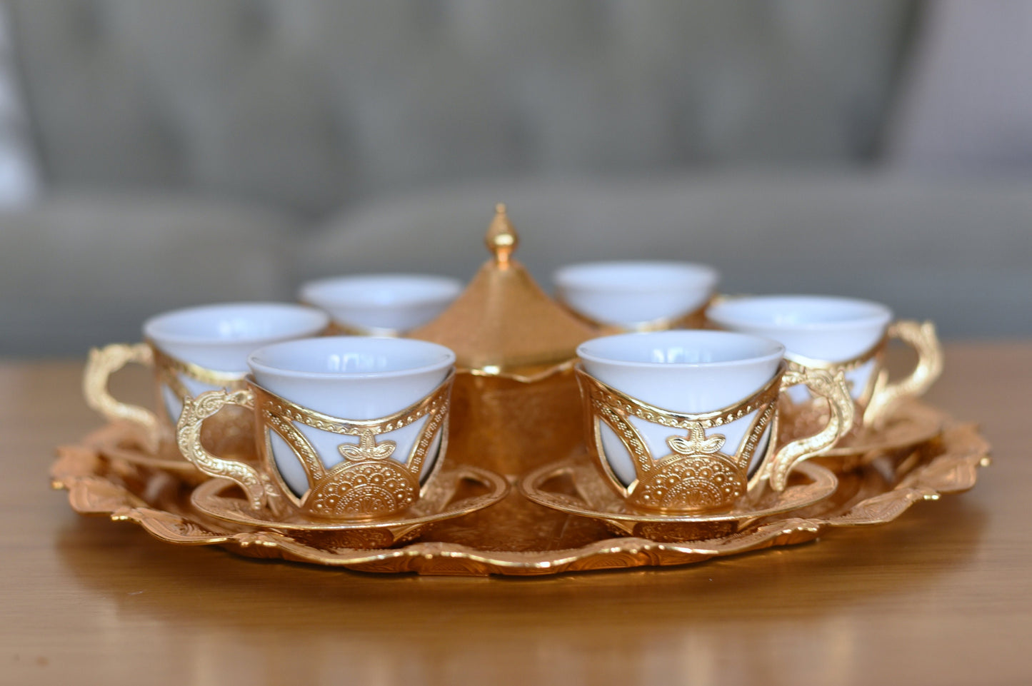 Gold Turkish Coffee Cup Set for Six (6) with Tray!