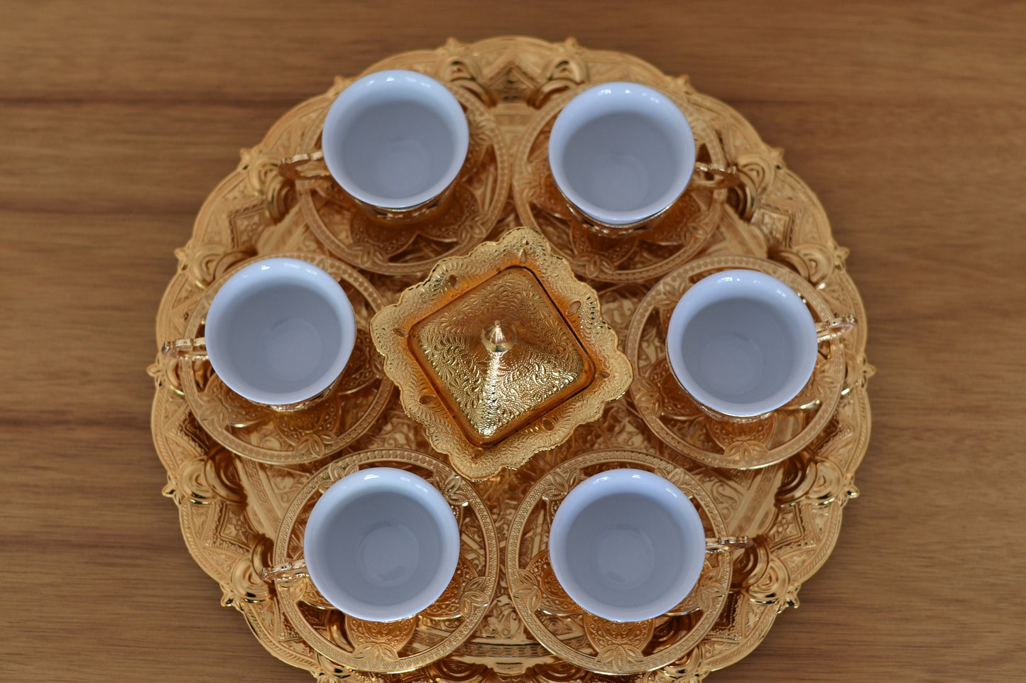Gold Turkish Coffee Cup Set for Six (6) with Tray!