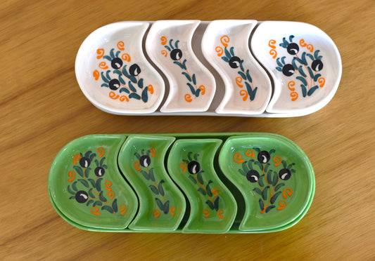 5 Piece Olive Ceramic Hosting Platter, Serving Set, Handmade ceramic plate, Arabic Breakfast ZAYT & ZAATAR