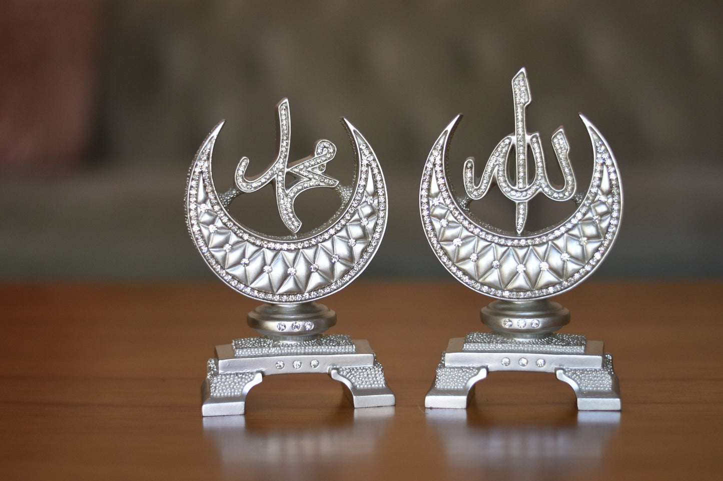 Crystal Embellished Allah (SWT) and Muhammad (PBUH) Set. Centerpiece, Mantle, Office Decor from Turkey MINI
